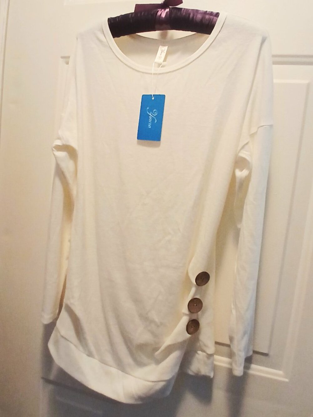 Button Detailed Long Sleeve White Tee NWT